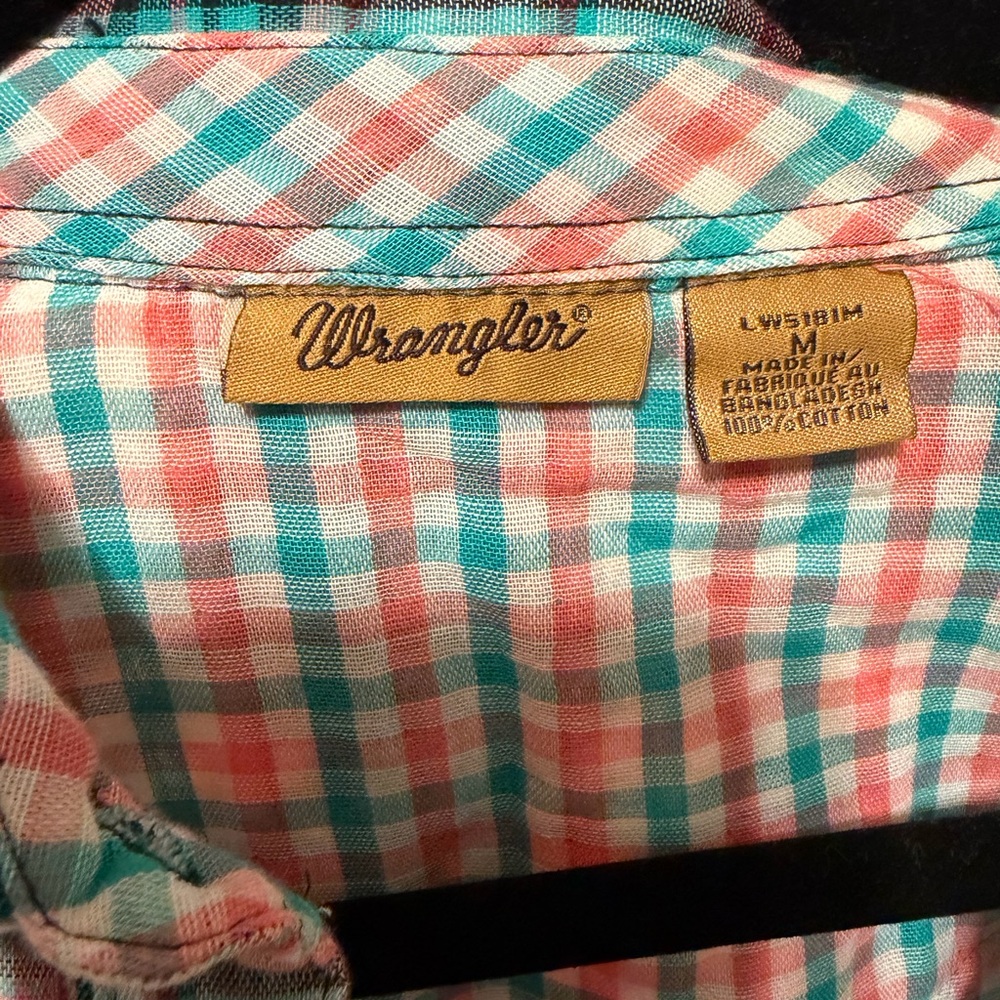 Vintage Wrangler Western Women’s Plaid Shirt - Orange and Blue - Picture 2 of 5